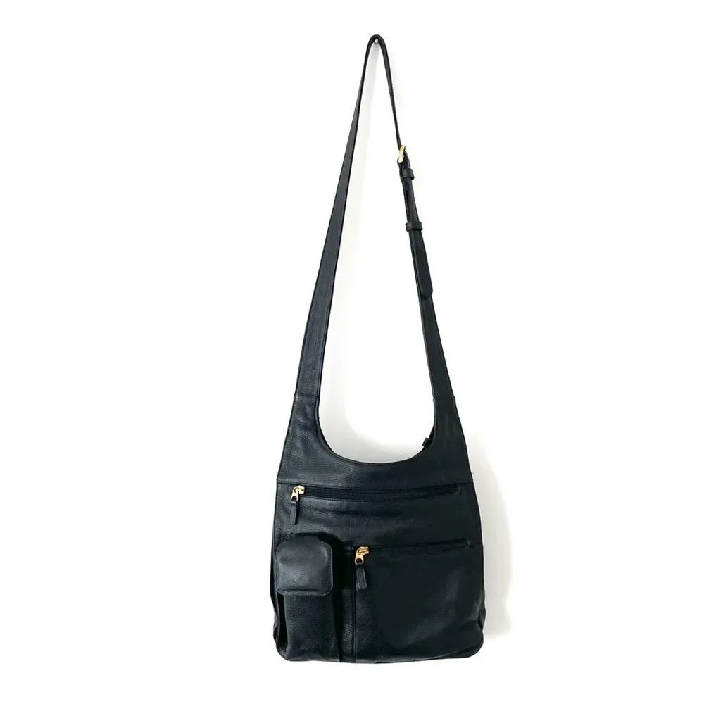 JPOurse Traveler Elegant Black Leather Crossbody Bag Many Pockets